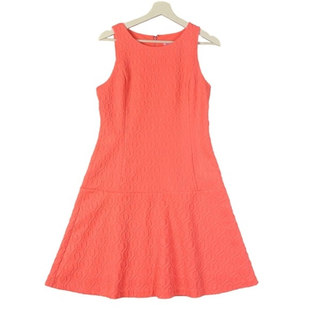 Lilly Pulitzer Womens Preppy Coastal Kent Dress M Coral Metallic Geometric Knit